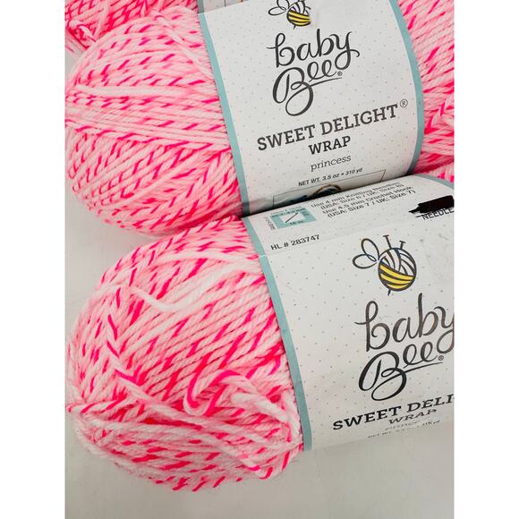 3 Baby Bee Sweet Delight Wrap Baby Yarn Pink White PRINCESS Crochet Lovey - Picture 3 of 6